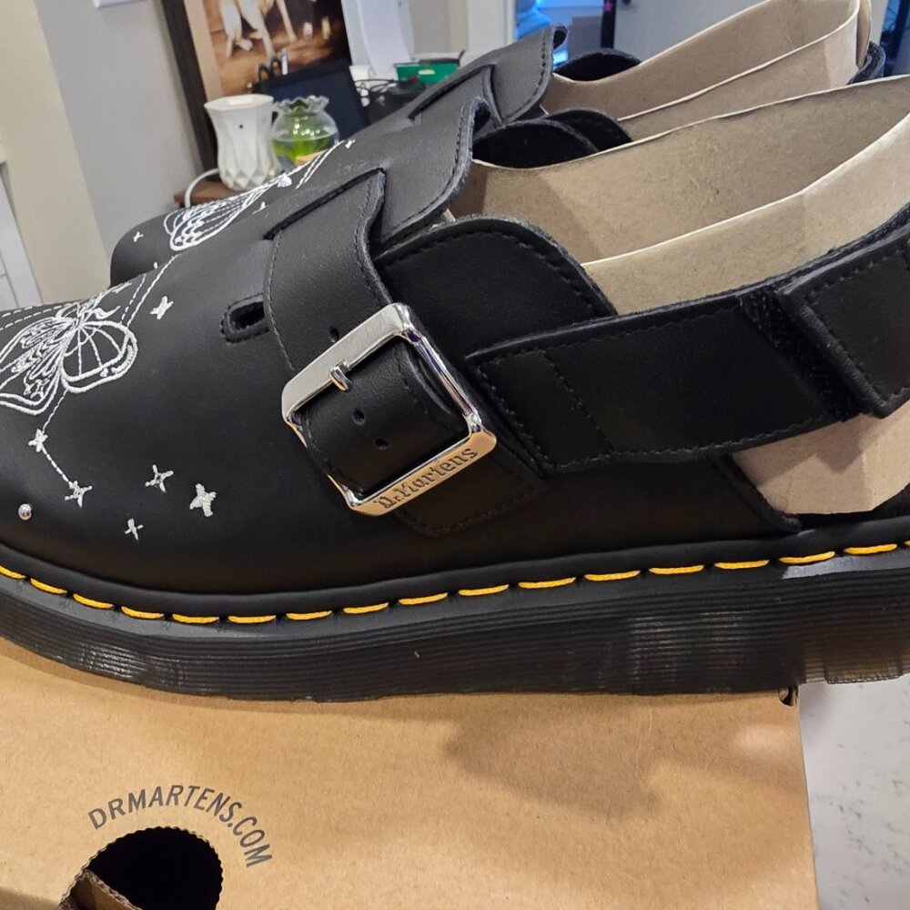 Dr. Martens Jorge II Celestial Moth Embroidered Black Leather Mules Men's Sz 12 - Picture 6 of 10